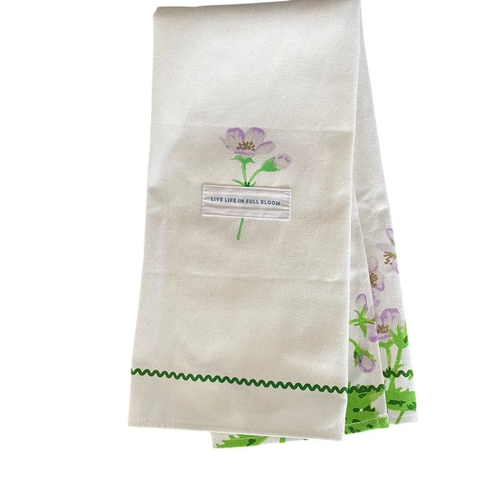 Two's Company Floral Cotton Tea Towel Live Life In Full Bloom Purple Green White